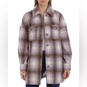 Avec Les Filles Womens Plaid Shirt Jacket Brown Lavender Medium NWT